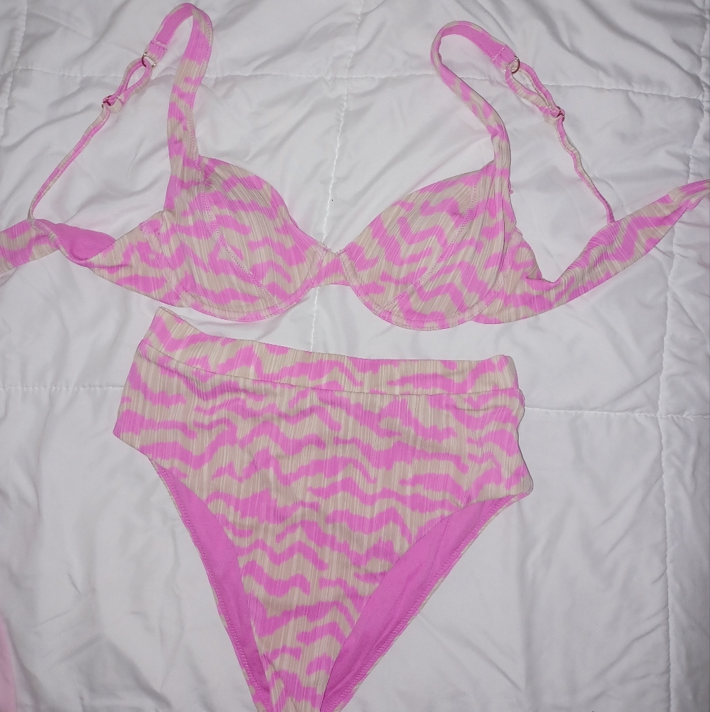 SHEIN Pink and Cream Bikini Set